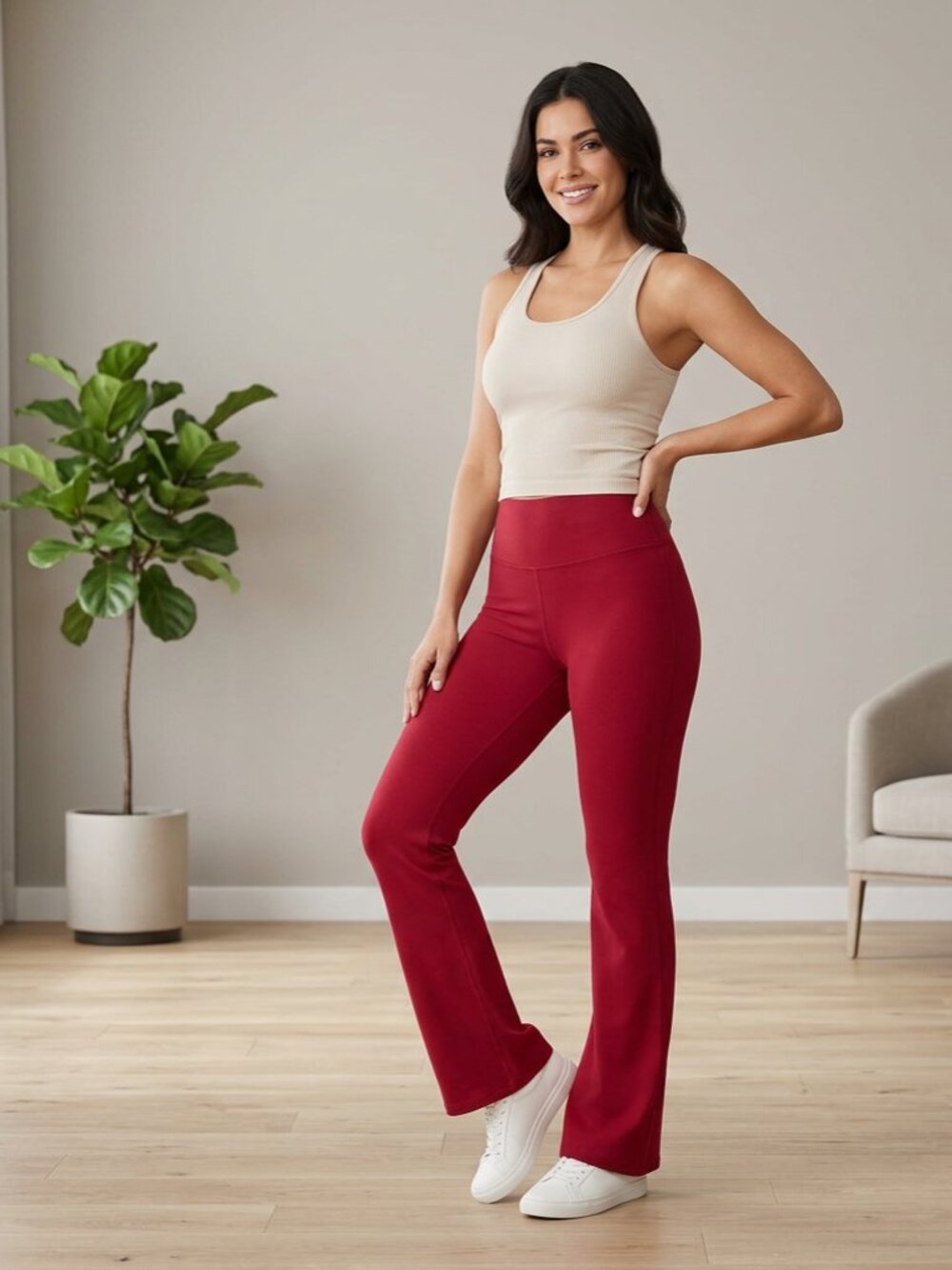 Sofia Active Sofia Vergara Studio Fit & Flare Pants NWOT Burgundy High Waist L
